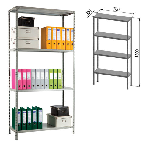 Стеллаж металлический ПРАКТИК "MS KD", сборная стойка, 1800х700х300 мм, 4 полки, MS 185/70х30/4