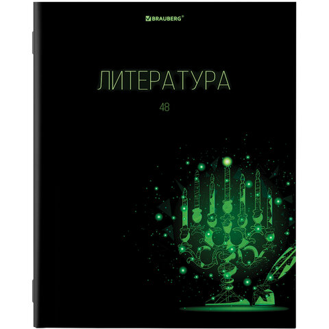 Тетрадь предметная "DARK" 48 л., глянцевый лак, ЛИТЕРАТУРА, линия, подсказ, BRAUBERG, 403974