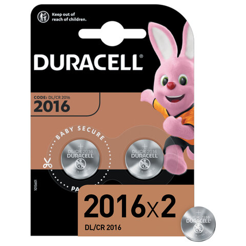 Батарейки DURACELL Lithium, CR2016, литиевые, КОМПЛЕКТ 2 шт., блистер