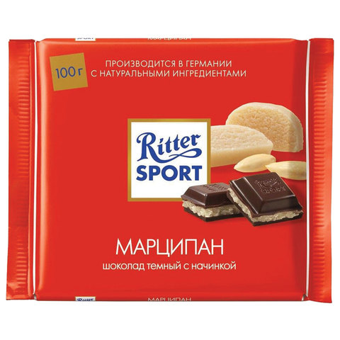 Шоколад RITTER SPORT "Марципан", темный с начинкой, 100 г, Германия, RU256