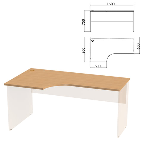 Столешница стола эргономичного "Этюд", 1600х900х750 мм, левый, бук бавария, 401674-55