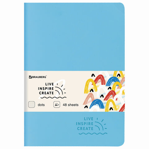 Тетрадь 48 л. в точку обложка кожзам SoftTouch, сшивка, A5 (147х210мм), ГОЛУБОЙ, BRAUBERG RAINBOW, 403883