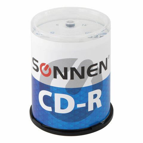 Диски CD-R SONNEN, 700 Mb, 52x, Cake Box (упаковка на шпиле) КОМПЛЕКТ 100 шт., 513533