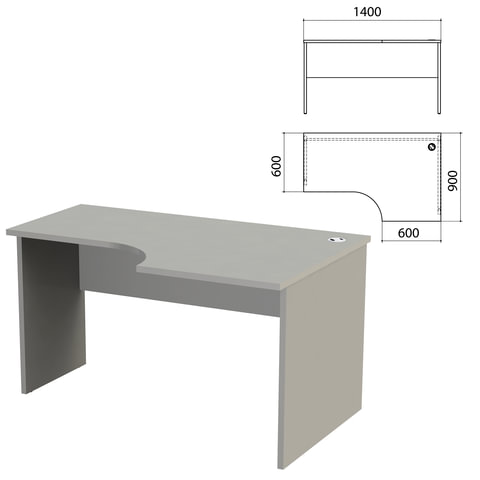 Стол письменный эргономичный "Этюд", 1400х900х750 мм, правый, серый (КОМПЛЕКТ)
