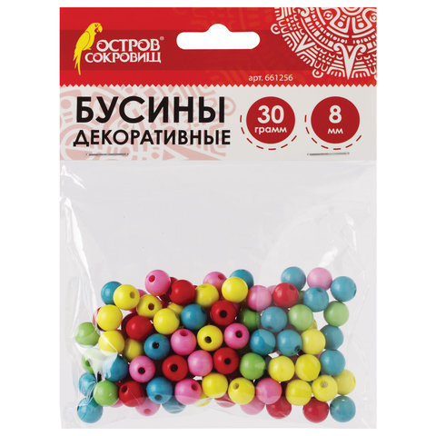 Бусины для творчества "Шарики", 8 мм, 30 грамм, 5 цветов, ОСТРОВ СОКРОВИЩ, 661256