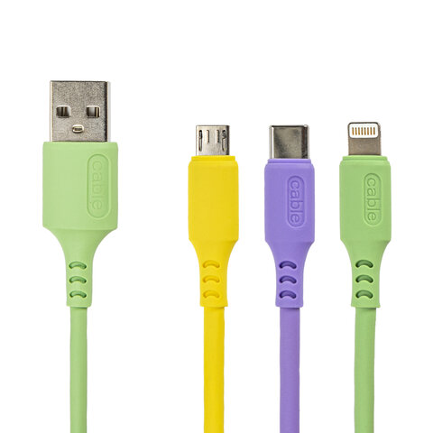 Кабель для зарядки 3 в 1 USB 2.0-Micro USB/Type-C/Lightning, 1 м, SONNEN, медь, 513562