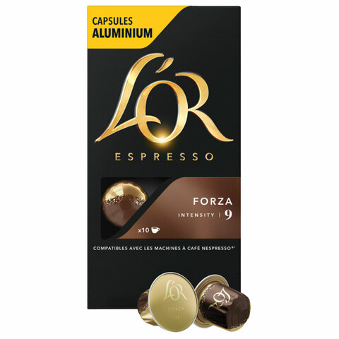 Кофе в алюминиевых капсулах L'OR "Espresso Forza" для кофемашин Nespresso, 10 порций, 4028605