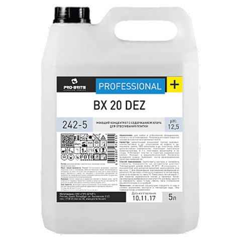 Средство моющее 5 л, PRO-BRITE BX 20 DEZ, с отбеливающим эффектом, щелочное, концентрат, 242-5