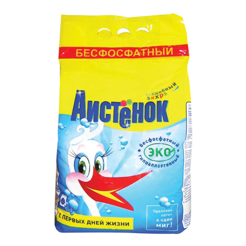 Стиральный порошок для всех типов стирки, 4 кг, АИСТЁНОК "Волшебный вихрь", бесфосфатный, 4301010015