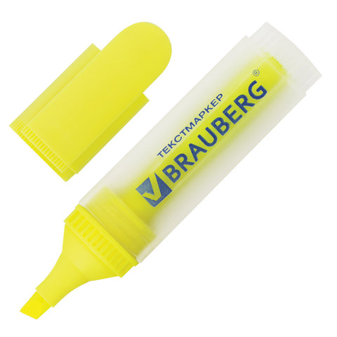 Текстовыделитель BRAUBERG "FLUO", ЖЕЛТЫЙ, линия 1-5 мм, 150398