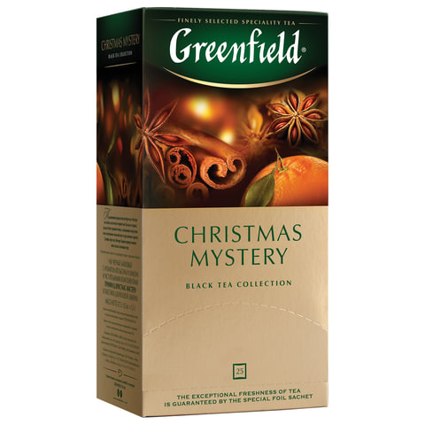 Чай GREENFIELD (Гринфилд) "Christmas Mystery" ("Таинство Рождества"), черный с корицей, 25 пакетиков, по 1,5 г, 0434-10